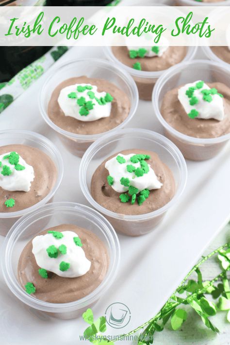 Coffee Pudding Shots, Coffee Pudding, Pudding Shot Recipes, St Patricks Food, St Patrick Day Snacks, Jello Pudding Shots, Boozy Treats, Irish Desserts, St Patrick Day Treats