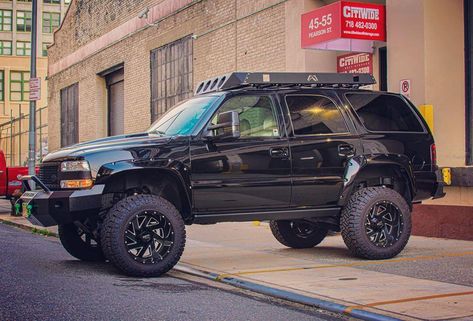 Lifted Chevy Tahoe on 35 inch tires. Inspiration ideas on lifted trucks and SUV with off-road wheels and overland mods. DIY and easy to install exterior and interior upgrades. #chevy #tahoe #offroad #overland #liftedtruck Tahoe Custom, Lifted Tahoe, Overland Mods, Lifted Chevy Tahoe, Chevy Tahoe Ltz, Chevy Tahoe Z71, Custom Fender, Off Road Bumpers, Technical Writer