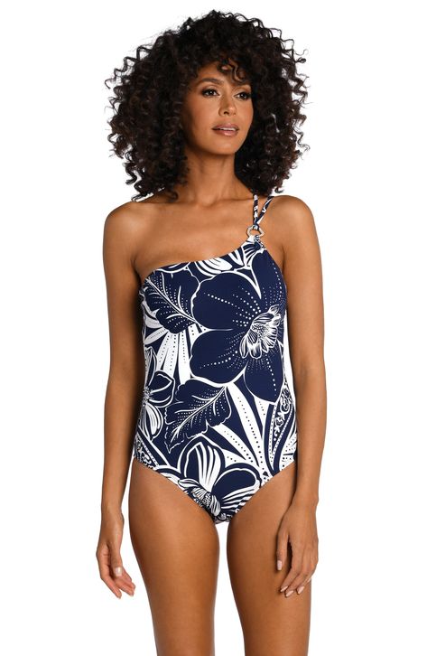 Rendered in gorgeous shades of deep indigo with pops of white, this sleek and sophisticated one-piece suit will instantly put you in a vacation state of mind. Perfect for every body type, a one-shoulder silhouette brings visual balance to the neckline while slimming your arms. Our take on this ever-popular style has the added allure of hex ring detail and asymmetrical straps in back. Built-in tummy control and ample coverage in the rear are complete confidence boosters. [split] Details One-piece Bandeau Tankini Top, Jungle Fever, Bandeau Tankini, Swimsuit Material, Deep Indigo, Tankini Swimsuit Top, Strapless Bandeau, Tankini Swimsuits, One Piece Suit