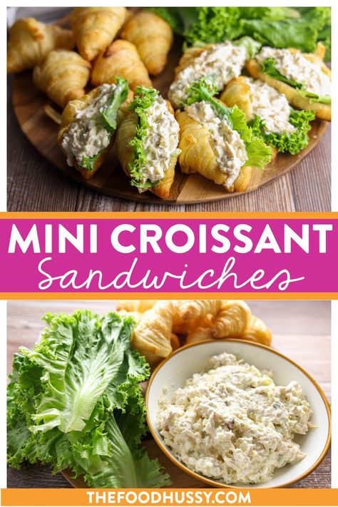 Mini Croissant Sandwiches are a quick and easy sandwich when you’re making kids lunches, brunch parties or even game day snacks! This recipe uses a delicious chicken salad to make a dozen mini sandwiches! Chicken Salad Croissant Sandwich Mini, Mini Chicken Salad Croissant, Mini Chicken Salad Sandwiches, Mini Croissant Sandwiches, Mini Sandwiches For Parties, Mini Sandwiches Recipes, Chicken Salad Croissants, Croissant Sandwiches, Chicken Salad Croissant