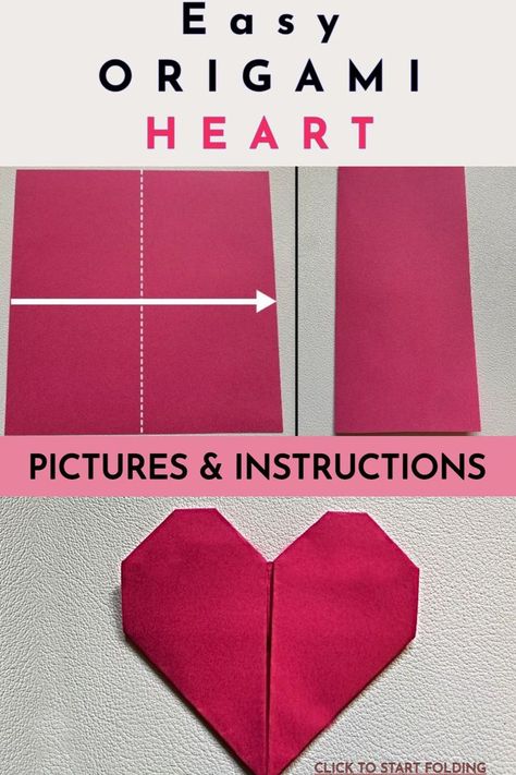 Learn how to make an easy origami heart. This can be made in just a few minutes and is a fun craft for kids! Origami Hearts Tutorial, How To Fold Heart Paper, Folding A Paper Heart, Things To Fold With Paper, Heart Shaped Origami, Easy Mini Origami, Small Origami Hearts, Easy Origami Heart Tutorial, Fold Paper Into Heart