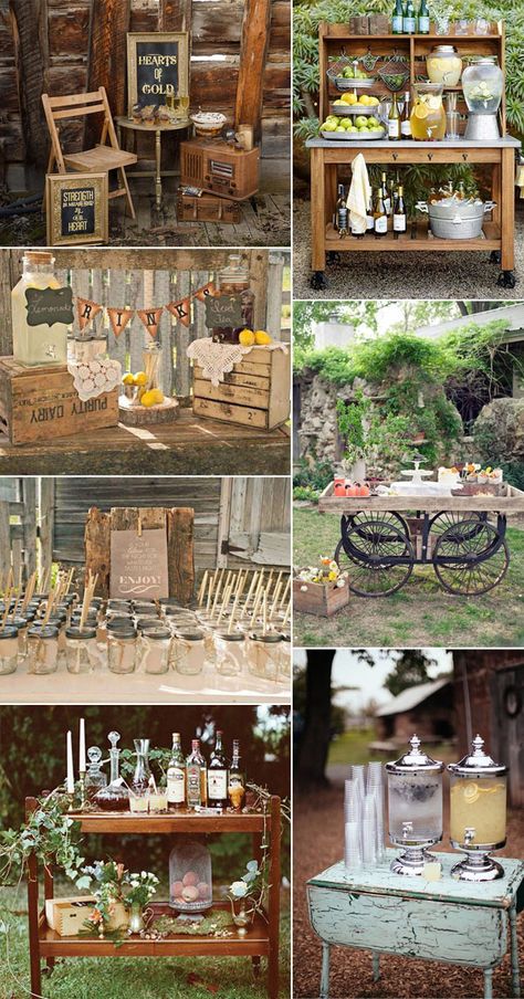 Drink Bar Ideas, Wedding Food Bars, Wedding Drink Bar, Rustic Wedding Foods, Drink Bar, בר מצווה, Rustic Wedding Ideas, Wedding Drink, Rustic Chic Wedding