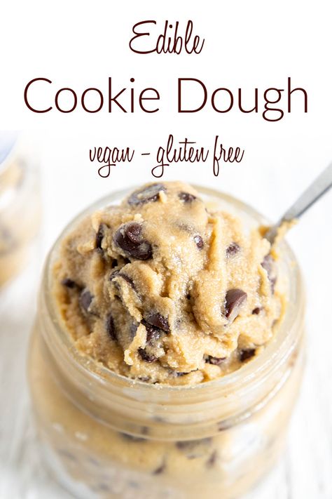 Made in 5 minutes, this Edible Cookie Dough is sweet and rich. There's no eggs and it doesn't need to be heat treated! (vegan, gluten free) Gluten Free Edible Cookie Dough, Gluten Free Chocolate Chip Cookie Dough, Gluten Free Cookies Easy, Edible Chocolate Chip Cookie Dough, Gluten Recipes, Gluten Free Cookie Dough, Dough Cookie, Gluten Free Cookie, Best Gluten Free Desserts