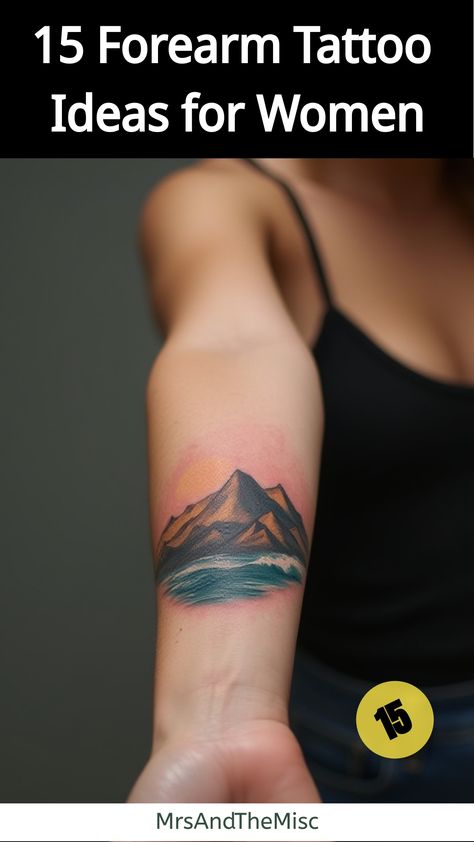 Forearm Tattoo Ideas for Women,Woman's forearm with waves and mountains tattoo Forearm Tattoo Ideas, Mountains Design, Air Guitar, Artsy Design, Tattoo Ideas For Women, Wrist Tattoos For Women, Spiritual Symbols, Arm Tattoos, Mountain Designs