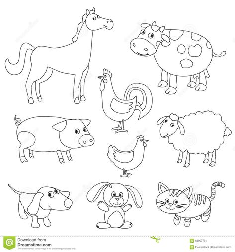 Domestic Animals Drawing, Farm Animals For Kids, Animal Colouring, Animal Pictures For Kids, Farm Cartoon, Animal Outline, Baby Coloring Pages, Baby Animal Drawings, Cartoon Drawings Of Animals