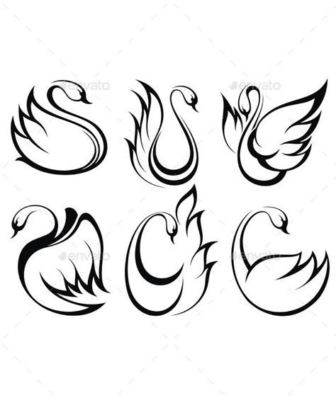 Swan Symbol Set Swan Symbol, Swan Drawing, Tatoo 3d, Swan Tattoo, Swans Art, Desenho Tattoo, Stencil Patterns, White Swan, Birds Tattoo