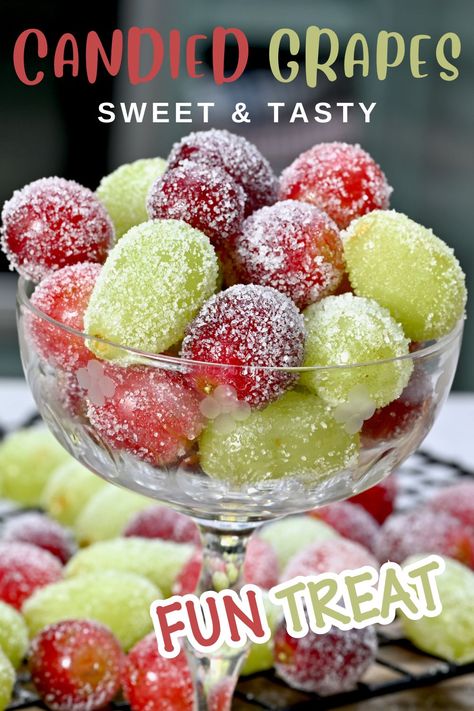 Candied red and green grapes in a coupe glass. Candied Yams Easy, Tortilla Dessert, Candied Grapes Recipe, Candied Grapes, Candied Lemon Slices, Candied Orange Slices, Pumpkin Jam, Sugared Grapes, Grape Recipes