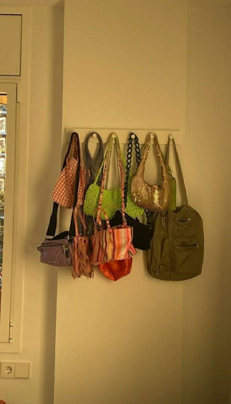 Bag Hooks Wall Bedroom, Purse Holder Ideas, Cute Diy Room Decor, Sleeping Room, Dekorasi Kamar Tidur, Room Update, Cozy Room Decor, Dreamy Room, Teen Bedroom Decor