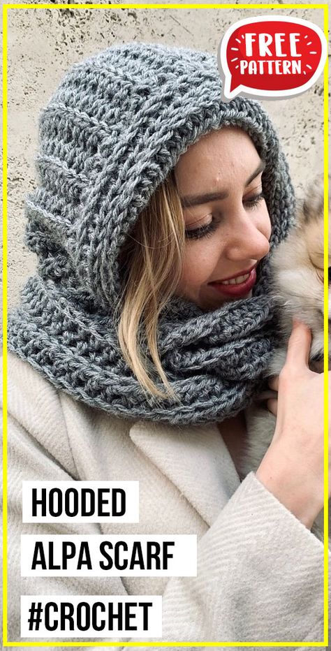 crochet Hooded Alpa Scarf free pattern - FREE Crochet Scarf Pattern for Beginners. Click to Get the Pattern #Scarf #crochetpattern #crochet via @shareapattern.com Crochet Hat/scarf Pattern, Crochet Hoodie Scarf Free Pattern, Crochet Hooded Scarves Free Patterns, Crochet Scarf Hat Free Pattern, Scoodies Crochet Free, Hooded Scarf Free Crochet Pattern, Beanie Scarf Crochet, Crochet Scarf One Skein, Crocheted Hooded Scarf