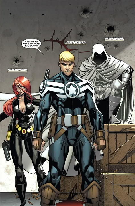 Black Widow, Steve Rogers , and Moon Knight Avengers Black Widow, Secret Avengers, Marvel Multiverse, Book Reference, Marvel Knights, Avengers Comics, Arte Dc Comics, Marvel Captain America, Marvel Comic Character