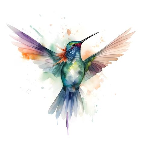 Pressranya | Freepik Bird Digital Art, Hummingbird Illustration, Watercolor Hummingbird, Vibrant Watercolor, Humming Bird, Green Watercolor, Bird Drawings, Watercolor Animals, Watercolor Background