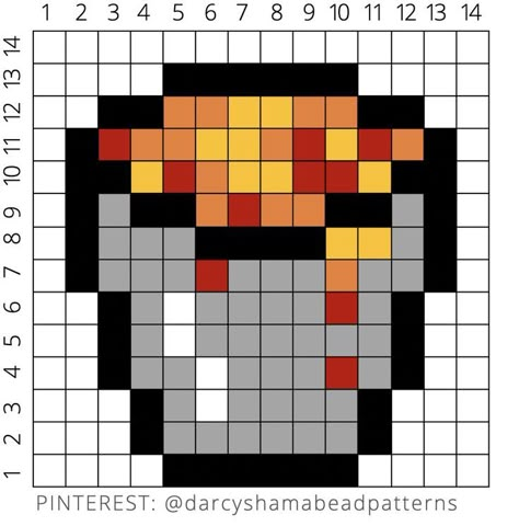 Minecraft Lava Bucket Pattern 14x14 #lavabucket #lava #bucket #minecraft #hamabeads #hamabeadpattern #perler #perlerbeads #pyssla #pixel #pixelart #pattern #crossstitch #fusebeads Perler Bead Art Minecraft, Pixel Art Easy Minecraft, Easy Pixel Art Minecraft, 14x14 Pixel Art, Pixel Minecraft Art, Minecraft Drawings Pixel, Pixel Art Pattern Minecraft, Minecraft Pixel Art Easy, Minecraft Art Pixel