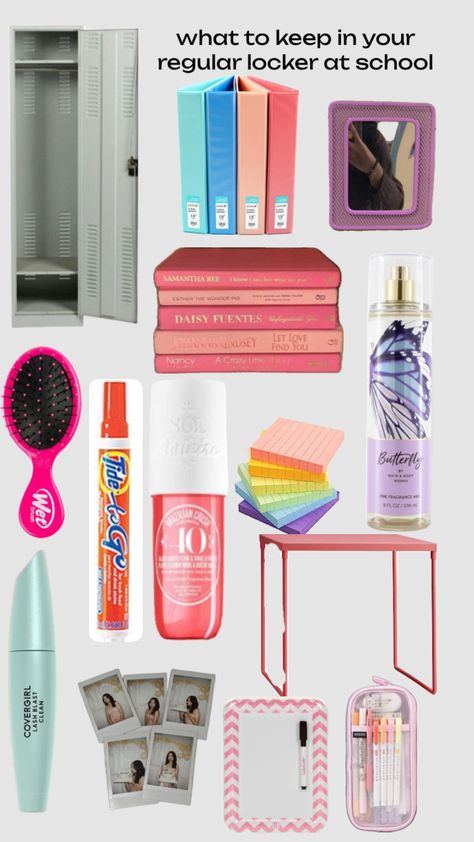 what to keep in your regular locker at school Locker Color Ideas, Locker Supplies List, What To Keep In Your School Locker, Preppy Locker Inspo School, What To Keep In Ur Locker, Things To Keep In Locker, Locker Must Haves School, What To Keep In Locker, What To Have In Your Locker For School