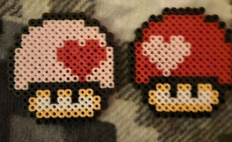 Valentine's Day Edition mushrooms perler magnets (Set of 2) Heart Fuse Beads, Valentines Day Pearler Bead, Pearler Bead Patterns Valentines Day, Valentines Fuse Beads, Perler Beads Ideas Valentines Day, Valentines Hama Beads, Hama Beads Valentines Day, Valentine’s Day Perler Bead Ideas, Valentines Day Pixel Art