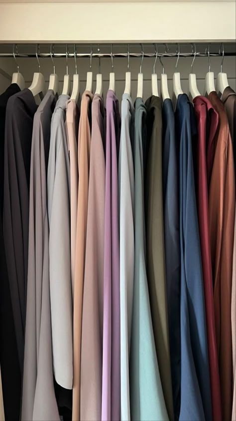 Dress Organization, Abaya Closet, Hijabi Closet, Class Rank, Hijab Undercap, One Day Inshallah, Hijab Islam, Muslimah Fashion Casual, Hijab Colors