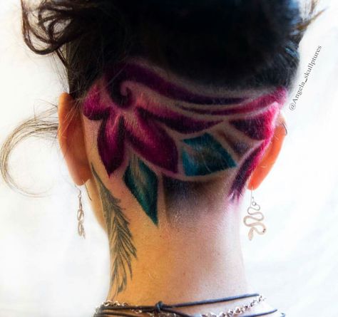 Flower Hair Design Shaved, Sunflower Undercut, Colored Undercut, Flower Undercut, Dyed Undercut, Kids Undercut, Pastel Photoshoot, Undercut Design, Hair Tattoo Designs