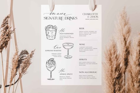 Minimalist Wedding Signature Drink Sign Template, Elegant Signature Cocktail Sign, Modern Wedding Drink Sign Printable Editable Template Signature Drinks Wedding, Wedding Drink Sign, Signature Wedding Drinks Sign, Elegant Signature, Signature Drink Sign, Cocktail Sign, Drinks Sign, Signature Cocktail Sign, Wedding Signature Drinks