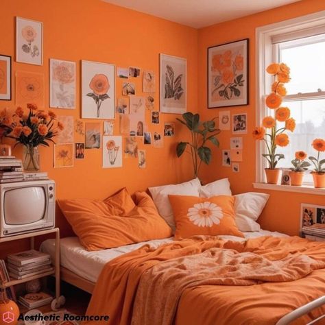 Groovy Vibes 🧡🧡🧡 #groovyroom #groovydecor #roomdecor #roomaesthetic #aestheticroom Orange Aesthetic Room, 70s Aesthetic Bedroom, 70s Bedroom Aesthetic, Groovy Room Decor, 70s Lounge, Orange Room Decor, Retro Aesthetic Room, Home Theater Game Room, Theater Game Room