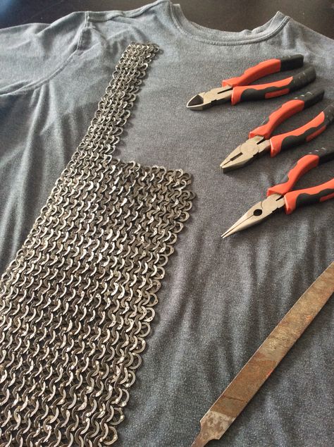 Chainmail shirt project! Chainmail Shirt, Chainmail Top, Mail Ideas, Chain Maille, Craft Stuff, Chain Mail, Chain, Knitting