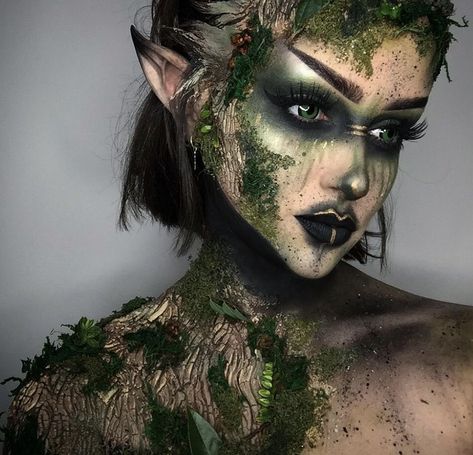 Wizard Makeup, Dark Fairy Makeup, Forest Wizard, Forest Fairy Costume, Prosthetic Makeup, Elf Cosplay, Creepy Halloween Makeup, Witch Makeup, Halloween Makeup Inspiration