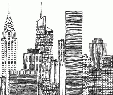 Small Easy Drawings, Nyc Drawing, Window Sketch, Drawing City, New York Drawing, Skyline Drawing, New York Landscape, Cityscape Drawing, Window Illustration