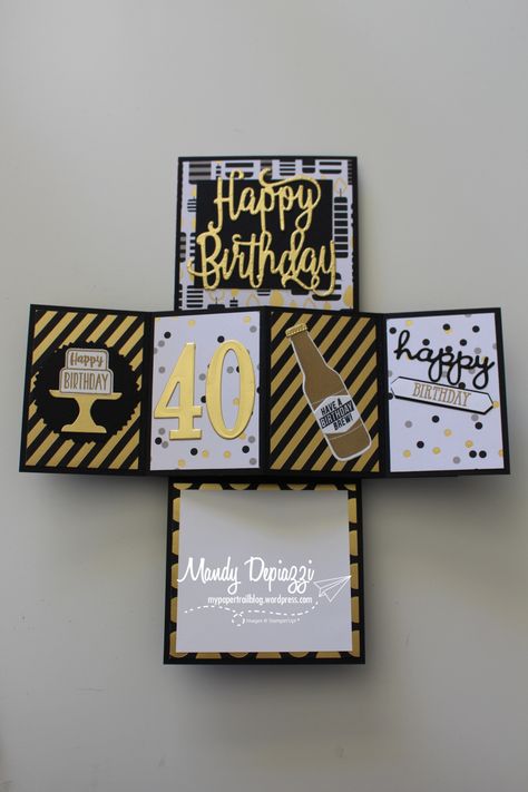 50th Birthday Card Ideas For Men Turning 50, Diy 40th Birthday Card For Men, Infinity Cards, Fancy Fold Card Tutorials, Pop Up Box Cards, 40th Birthday Cards, 50th Birthday Cards, Masculine Birthday Cards, Paper Trail