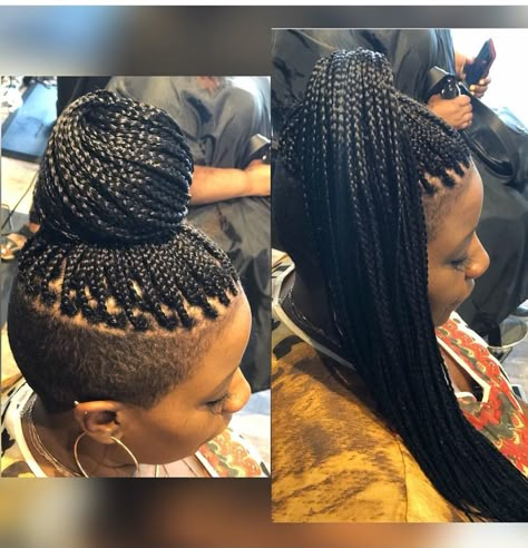 Small Box Braids Shaved Sides And Back, Shaved Hair Braid Styles, Box Braids Shaved Back, Knotless With Shaved Sides, Small Box Braids Shaved Sides, Knotless Braids Shaved Sides And Back, Box Braids With Tapered Sides, Knotless Braids With Tapered Sides, Undercut Knotless Braids