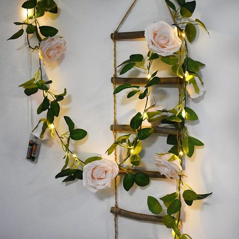 Rose Fairy Lights #RoseGarland #Garland #HomeDecor #FairyLights #Divine Vine Lights, Artificial Flower Garland, Christmas Wedding Bouquets, Flower Fairy Lights, Ivy Garland, Wedding Bedroom, Art Deco Color, Copper Light, Outdoor Decorative Lights