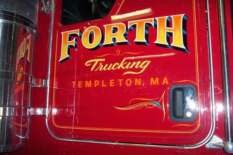 Dennis Day Designs - Lettering, Pinstriping; Murals: Hand Lettering Van Signwriting, Lettering Fonts Design, Hand Painted Lettering, Truck Lettering, Truck Graphics, Door Letters, Car Lettering, Old Garage, Peterbilt 379