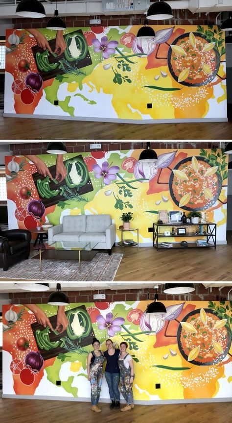 Kitchen Mural Ideas, Restaurant Wall Painting, Food Mural, Color Still Life, Restaurant Mural, Kitchen Mural, Veggies And Rice, Mural Cafe, Noodle Art