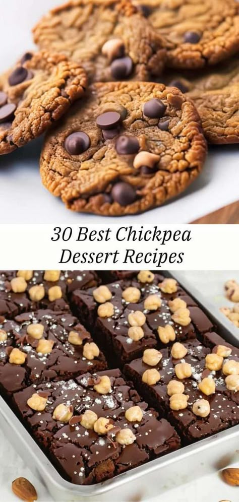 A list of 30 chickpea dessert recipes. Vegan Chickpea Dessert Recipes, Baking With Chickpeas, Chickpea Protein Cookies, No Sugar Healthy Desserts, Chickpea Recipes Dessert, Chickpea Baking Recipes, Chickpea Dessert Recipes Healthy, Chickpea Baking, Chickpea Dessert Recipes