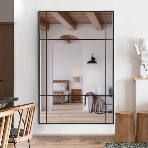 24 in. W x 36 in. H Framed Large Windowpane Silver Wall Mirror - 24 in. W x 36 in. H - Bed Bath & Beyond - 40768953 Large Black Window Mirror, Window Mirror Large, Horizontal Mirrors On Wall With Sconces, Long Mirror On Wall With Hinged Side Panels, Window Frame Mirrors Living Rooms, Mirror On Sliding Track, Horizontal Mirrors On Wall Living Room Square, 45inch Wall Mirror, Mirror Size For Entryway