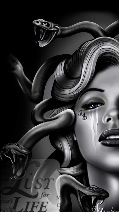 Black Medusa Wallpaper, Black Medusa Art, Medusa Black And White, Chicana Tattoos For Women, Medusa Beautiful, Chicano Artwork, Wallpaper Medusa, Medusa Wallpaper, Medusa Pictures