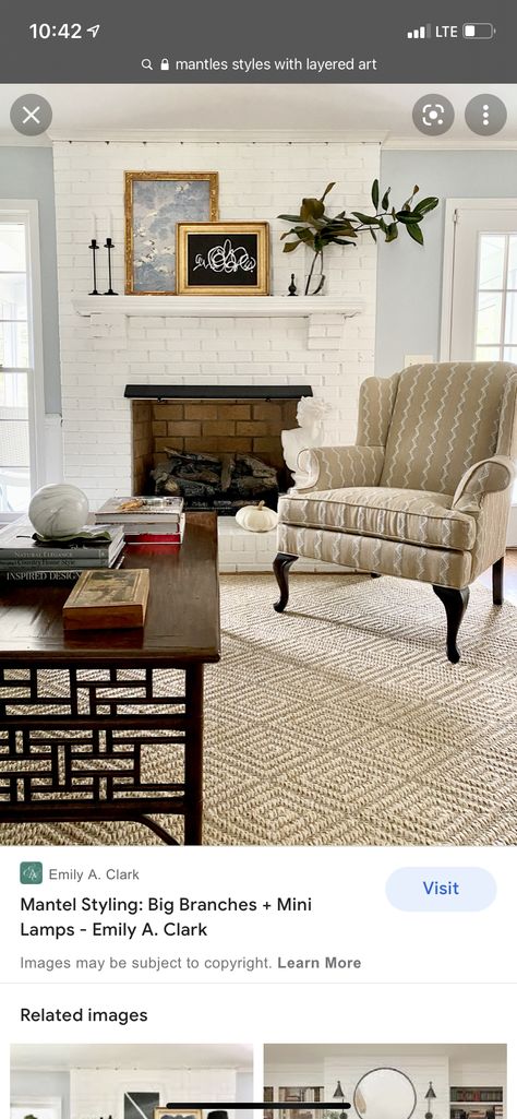 Layering Art On Mantle, Art On Mantle, Layering Art, Mantle Styling, Layered Art, Mini Lamp, Entryway Bench, Layering, Entryway