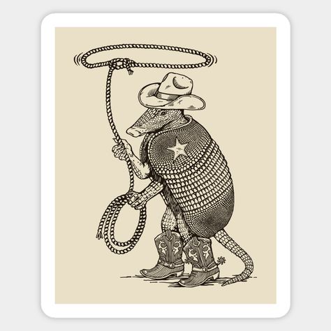 Cowboy Animals, Lasso Tattoo, Cowboy Animals Tattoo, Armadillo Cowboy Hat Tattoo, Silly Cowboy Tattoo, Armadillo Tattoo, Traditional Armadillo Tattoo, Armadillo Tattoo Simple, Armadillo Illustration