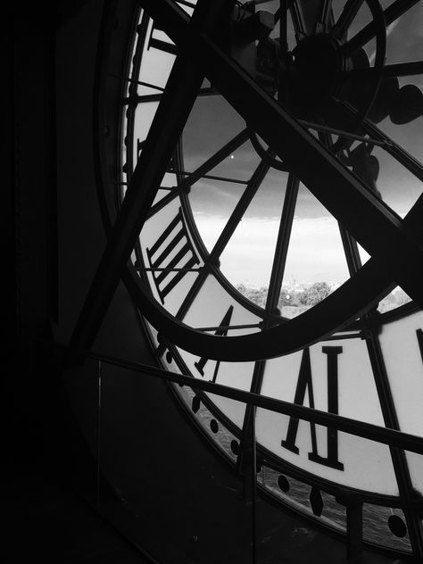 Travel Photography Aesthetic Filter Edit Paris France Museum Clock Time Tower Black and White B&W Travel Photography Aesthetic, France Museum, Steampunk Aesthetic, Black Clocks, White Clocks, Old Clocks, Aesthetic Filter, Photography Aesthetic, Black And White Aesthetic