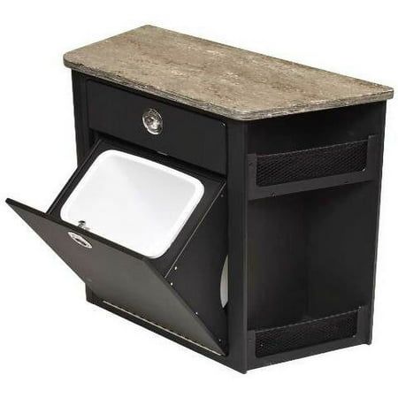 Boat part number 1107881 is a new stand alone trash can table unit for Barletta Pontoon Boats, part number 105386 . Manufactured by Teak Isle, part number 20151-313248 . May be used on other boats. This table top unit is constructed out of black starboard with a faux brown granite counter. Features a tilt-out trash can with stainless steel non-locking latch. Also features (1) storage drawer with locking latch and (2) keys. There are (2) storage cubbies on the side with mesh netting. This counter Boat Table, Trash Can Storage, Storage Cubbies, Brown Granite, Pontoon Boats, Boat Storage, Cubby Storage, Can Storage, Mesh Netting