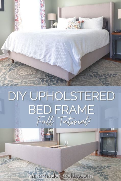 Adjustible Bed Frame, Diy Apolstered Bed Frame, How To Add Height To Bed Frame, Making Bed Frames Diy, How To Reupholster A Bed Frame, Diy Queen Headboard Upholstered, Diy Tufted Bed Frame, How To Build Bed Frame, Diy Bed Frame With Headboard