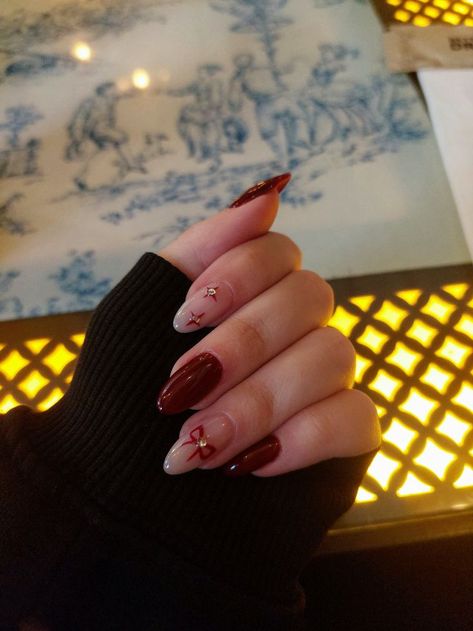 Nails Acrylic Wine Red, Winter Nails Long Almond, Agatha All Along Nails, Wine Red Nails With Design, Red Nail Designs Winter, Simple Maroon Nails, Red Nails Ideas Square, Red Nails With Gold Stars, Red Nail Inspo Coffin