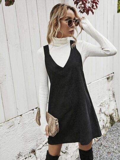 Corduroy Solid Pinafore Dress Without Sweater | SHEIN USA Grunge Outfits Women, Corduroy Overall Dress, Shein Dress, Trendy Fall Outfits, Trendy Fall, Inspired Outfits, 가을 패션, Outfit Inspo Fall, Fall Fashion Outfits