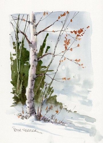 Tree Watercolor Painting, Birch Tree Art, Watercolor Art Landscape, Canvas For Beginners, Winter Watercolor, Watercolour Inspiration, Easy Canvas Painting, Watercolor Paintings Easy, Watercolor Painting Techniques