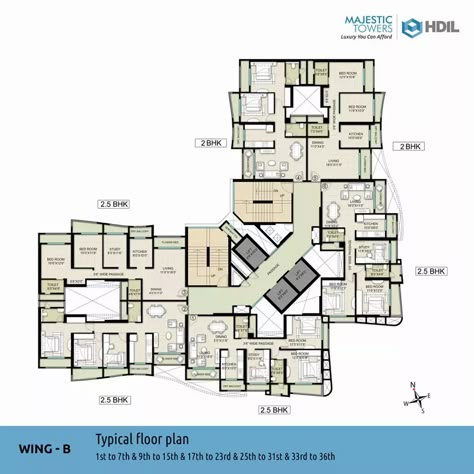 Wing-B Typical Floor Plan Condominium Floor Plan, Residential Architecture Facades, Residential Building Plan, Residential Architecture Apartment, Hotel Floor Plan, Modern Residential Architecture, Building Layout, Architectural Floor Plans, Apartment Floor Plans