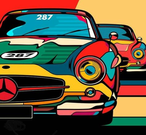 Illust9 - Clickasnap - It pays to share Retro Cars Drawing, Car Pop Art, Images Pop Art, Mercedes Auto, Mercedes 300sl, Motorsport Art, Cool Car Drawings, Racing Art, Car Artwork