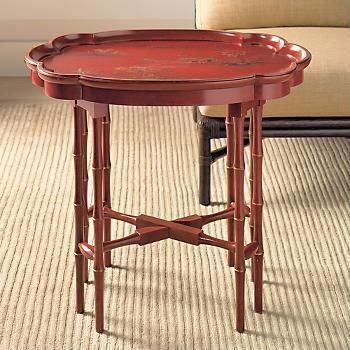 Pretty chinoiserie tray table Chinese Stool, China Decor, Chinoiserie Home, Wall Molding Design, Trunk Side Table, Pakistan Home, Red Chinoiserie, In With The Old, Molding Design