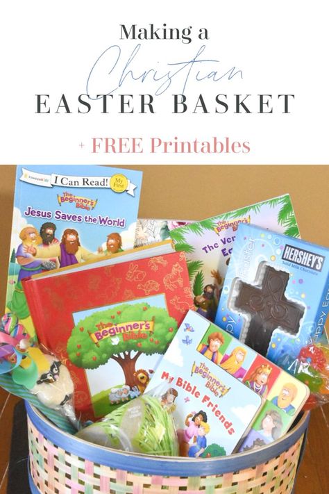 Free printables included with this list of Christian Easter basket ideas! Jesus Easter Basket Ideas, Christian Easter Basket Ideas, Christ Centered Easter Basket, Catholic Easter Basket, Christian Easter Basket, Christ Centered Easter, Easter Baskets To Make, Creative Easter Baskets, Jesus Easter