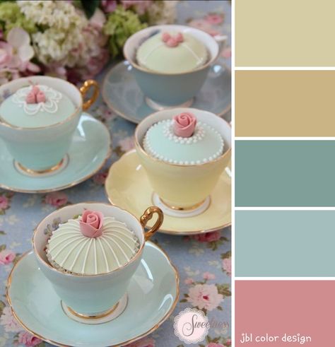 Tea Party Color Palette, Tea Color Palette, Party Color Palette, Palette Challenge, Color Palette Challenge, Vintage Tea Party, Makeover Ideas, Color Inspo, Colorful Party