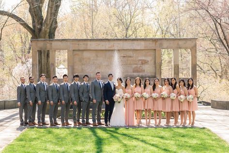 Dusty Rose And Gray Wedding, Dark Grey Groomsmen, Gray Groomsmen, Pink And Gray Wedding, Gray Wedding Party, Gray Groomsmen Suits, Groomsmen Ideas, Grooms Attire, Bridal Parties Colors