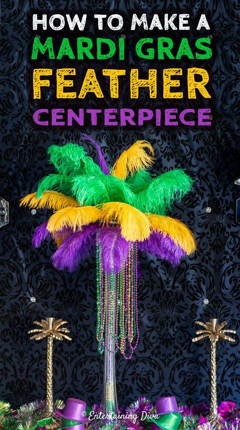 Mardi Gras Feather Centerpieces, Diy Mardi Gras Decor, Mardi Gras Fundraiser Ideas, Mardi Gras Decorating, Mardi Gras Party Decorations Diy, Mardi Gras Table Centerpiece Ideas, Mardi Gras Centerpieces Diy, Mardi Gras Table Decorations, Mardi Gras Theme Party