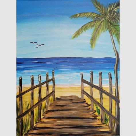 Walkway to the Beach Paint-Night Event Gator's Shack Loxahatchee Painting Beach Scenes, Shack Restaurant, Beach Canvas Paintings, Beach Scene Painting, Beach Art Painting, Scene Painting, Painting Stuff, 5th Grade Art, Wine Event