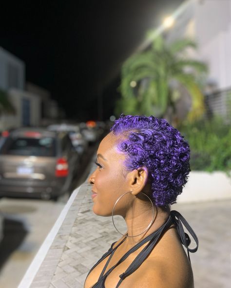 black hair, afro, purple afro, teeny weeny afro Light Purple Short Hair Black Women, Black Purple Hair Short, Purple Natural Hair Black Women, Purple Twa, Purple Hair Black Women, Purple Dyed Hair, Purple Short Hair, Curly Purple Hair, Purple Natural Hair